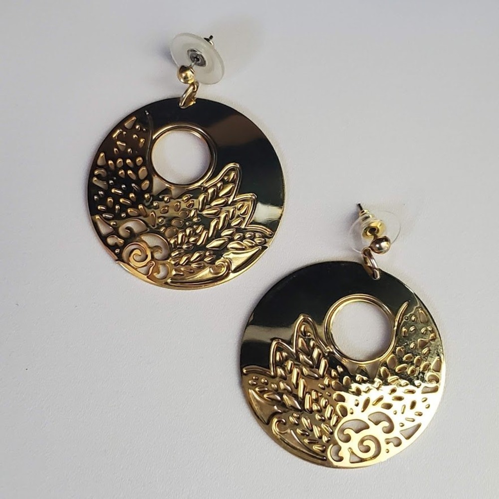 Edgar Berebi Vintage Gold Tone Filigree Cutout Statement Round Drop Earrings
